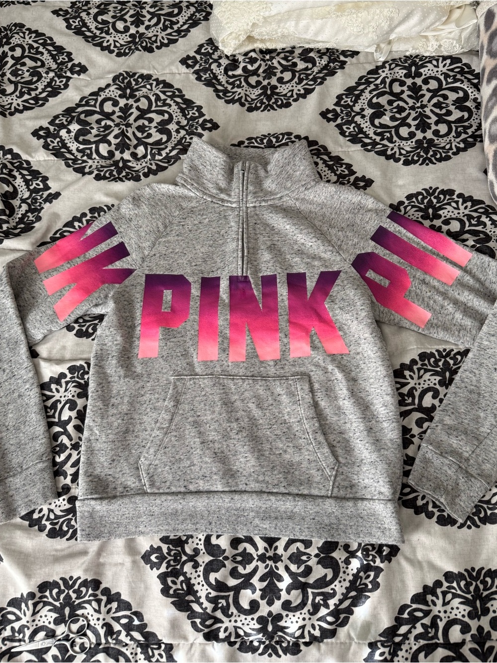 Victoria's Secret PINK gray & pink quarter zip sweatshirt - size M